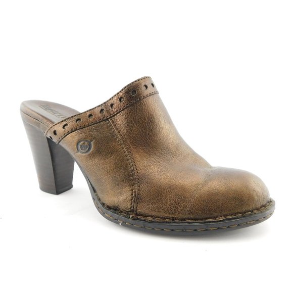 BORN Bronze Metallic Leather Heeled Mule Pumps 38 / 7 - Picture 1 of 9